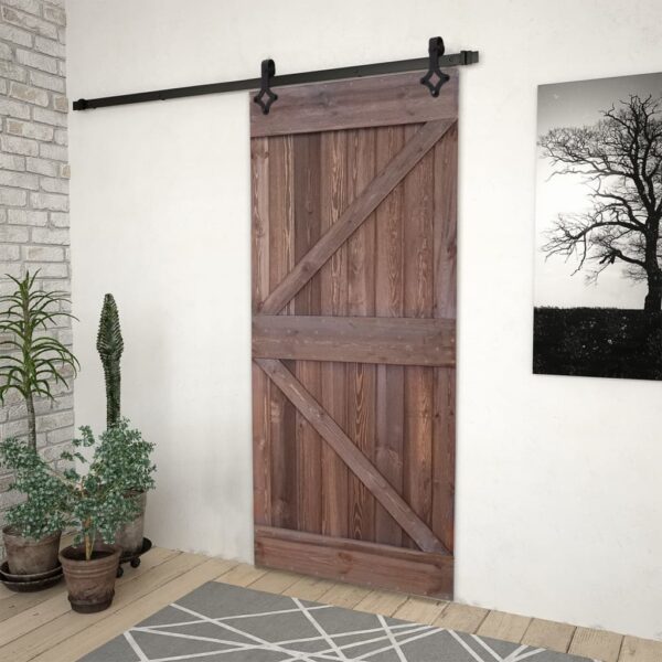 Sliding Door with Hardware Set 90x210 cm Pine Wood Dark Brown