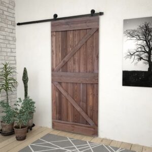 Sliding Door with Hardware Set 90x210 cm Pine Wood Dark Brown