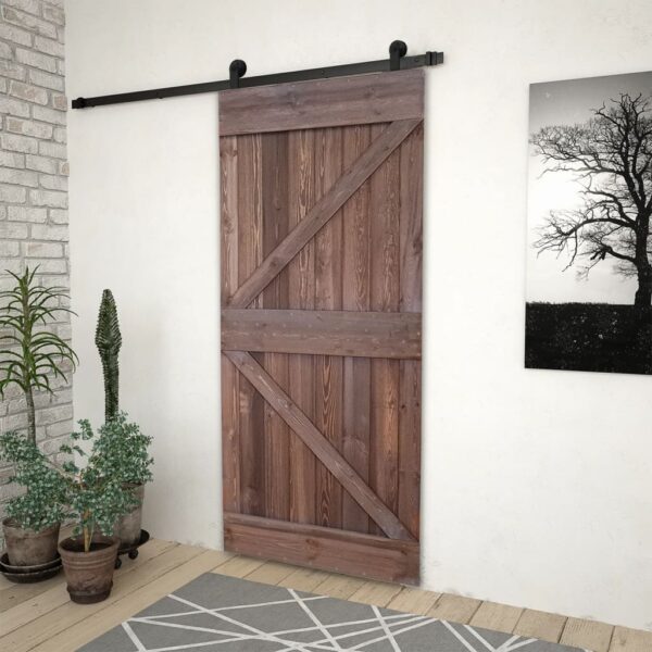 Sliding Door with Hardware Set 90x210 cm Pine Wood Dark Brown