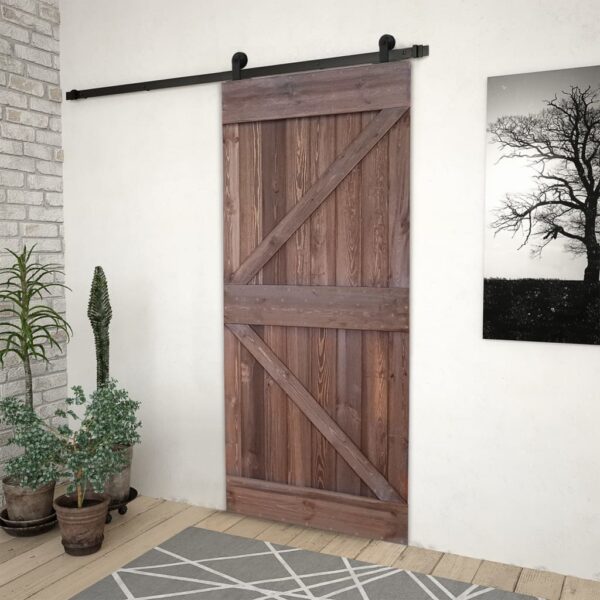 Sliding Door with Hardware Set 90x210 cm Pine Wood Dark Brown
