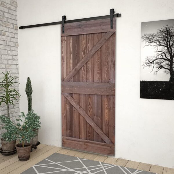 Sliding Door with Hardware Set 90x210 cm Pine Wood Dark Brown