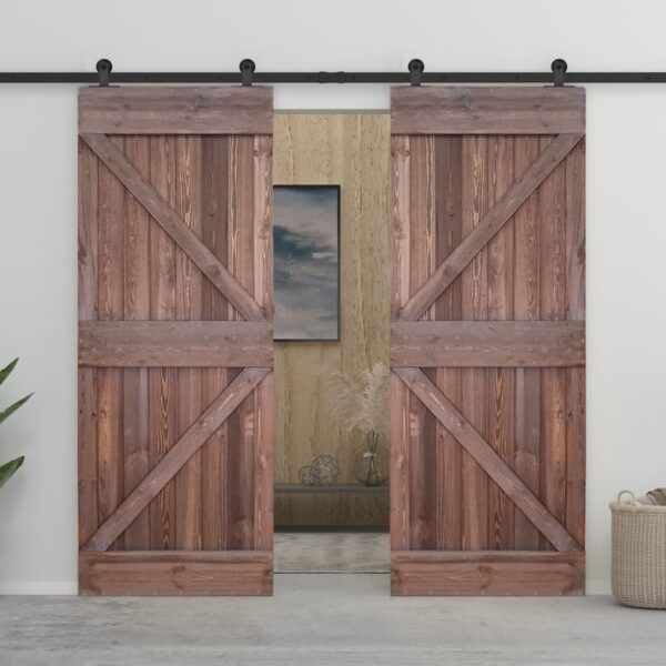 Sliding Door with Hardware Set 90x210 cm Pine Wood Dark Brown