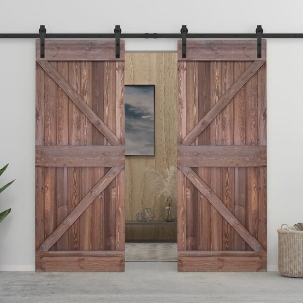 Sliding Door with Hardware Set 90x210 cm Pine Wood Dark Brown