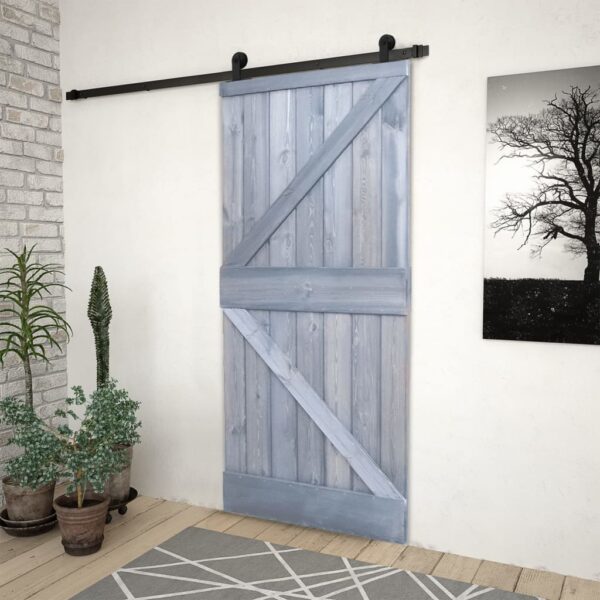 Sliding Door with Hardware Set 80x210 cm Solid Pine Wood Grey