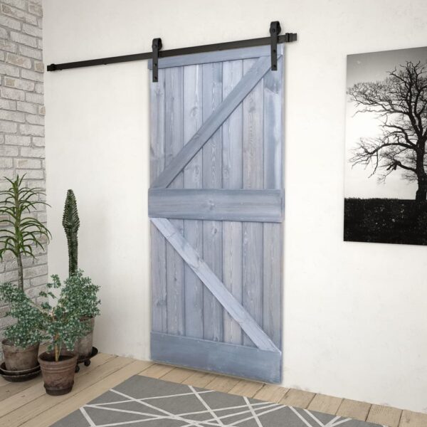 Sliding Door with Hardware Set 80x210 cm Solid Pine Wood Grey