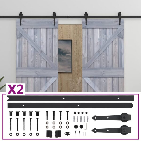 Sliding Door with Hardware Set 80x210 cm Solid Pine Wood Grey