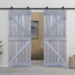 Sliding Door with Hardware Set 80x210 cm Solid Pine Wood Grey
