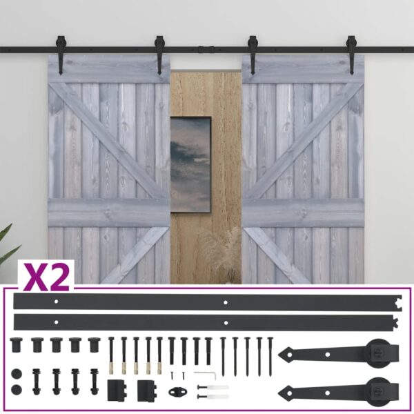 Sliding Door with Hardware Set 90x210 cm Solid Pine Wood Grey