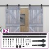 Sliding Door with Hardware Set 90x210 cm Solid Pine Wood Grey