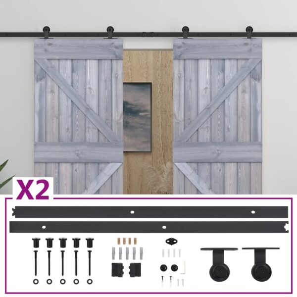 Sliding Door with Hardware Set 90x210 cm Solid Pine Wood Grey