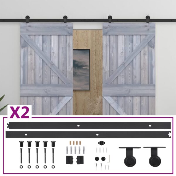 Sliding Door with Hardware Set 100x210 cm Solid Pine Wood Grey