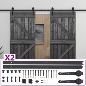 Sliding Door with Hardware Set 80x210 cm Solid Pine Wood Black