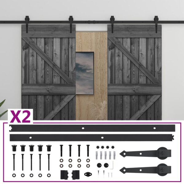 Sliding Door with Hardware Set 80x210 cm Solid Pine Wood Black
