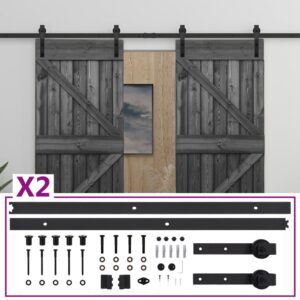 Sliding Door with Hardware Set 80x210 cm Solid Pine Wood Black