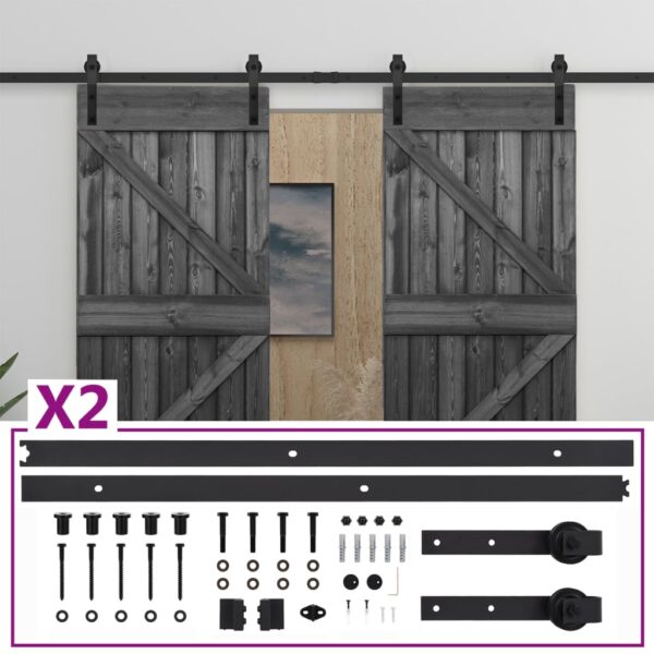 Sliding Door with Hardware Set 80x210 cm Solid Pine Wood Black