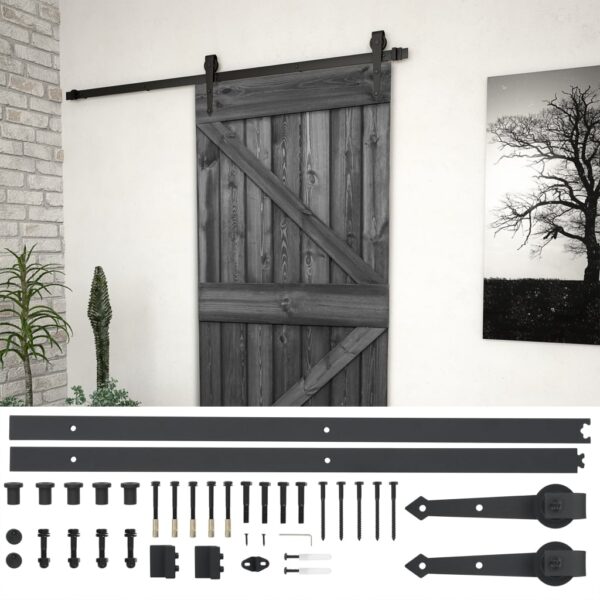 Sliding Door with Hardware Set 90x210 cm Solid Pine Wood Black