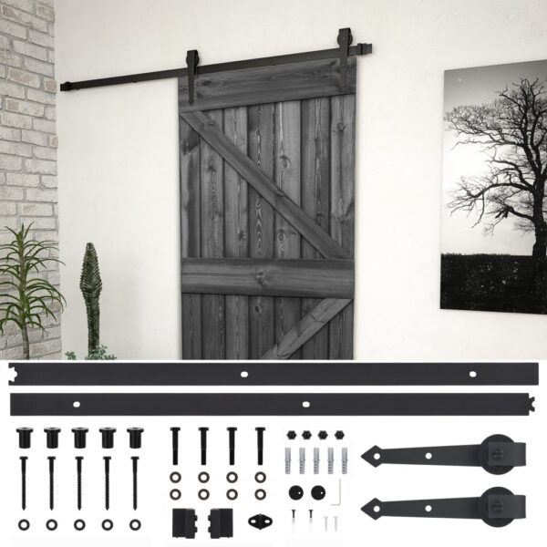 Sliding Door with Hardware Set 90x210 cm Solid Pine Wood Black