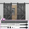 Sliding Door with Hardware Set 90x210 cm Solid Pine Wood Black