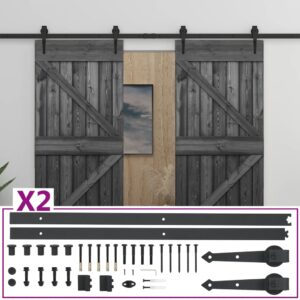 Sliding Door with Hardware Set 90x210 cm Solid Pine Wood Black