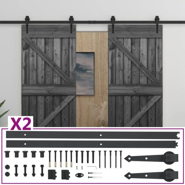 Sliding Door with Hardware Set 90x210 cm Solid Pine Wood Black
