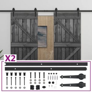 Sliding Door with Hardware Set 90x210 cm Solid Pine Wood Black