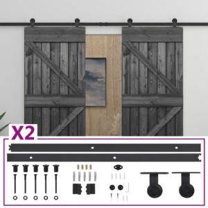Sliding Door with Hardware Set 90x210 cm Solid Pine Wood Black
