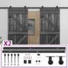 Sliding Door with Hardware Set 90x210 cm Solid Pine Wood Black