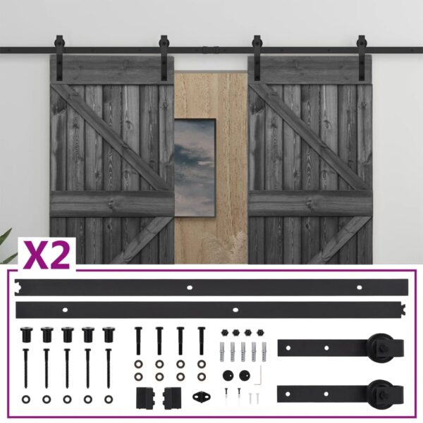 Sliding Door with Hardware Set 90x210 cm Solid Pine Wood Black