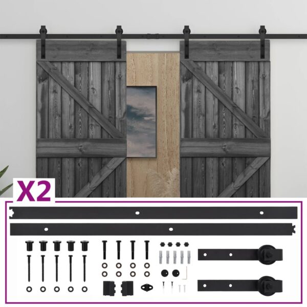 Sliding Door with Hardware Set 90x210 cm Solid Pine Wood Black