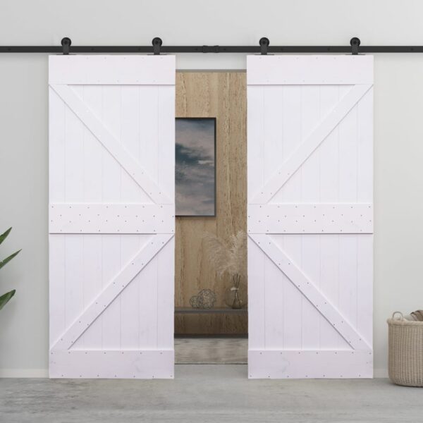 Sliding Door with Hardware Set 80x210 cm Solid Pine Wood White