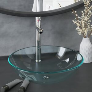 Bathroom Sink with Tap and Push Drain Clear Tempered Glass