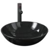 Bathroom Sink with Tap and Push Drain Black Tempered Glass