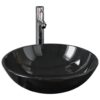Bathroom Sink with Tap and Push Drain Black Tempered Glass