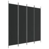 4-Panel Room Divider Black 200x200 cm Fabric