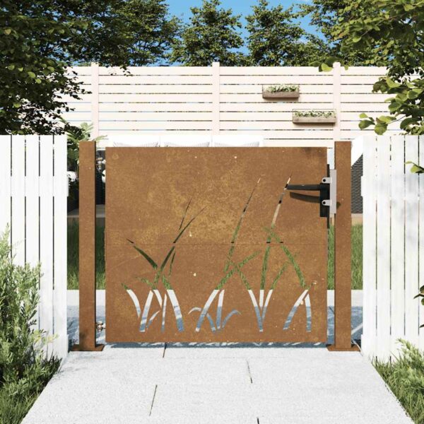 Garden Gate 105x80 cm Corten Steel Grass Design