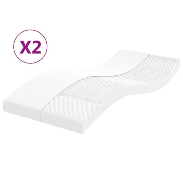 Foam Mattresses 2 pcs White 90x200 cm 7-Zone Hardness 20 ILD