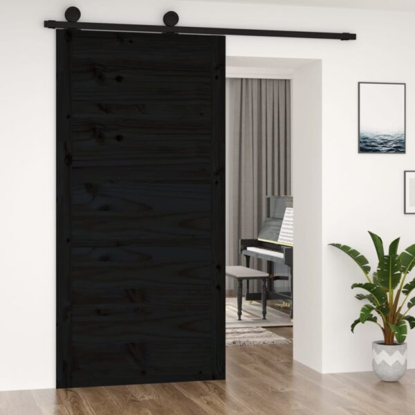 Barn Door Black 100x1.8x204.5 cm Solid Wood Pine