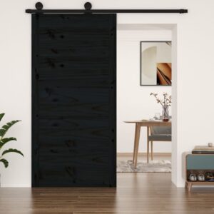 Barn Door Black 100x1.8x204.5 cm Solid Wood Pine