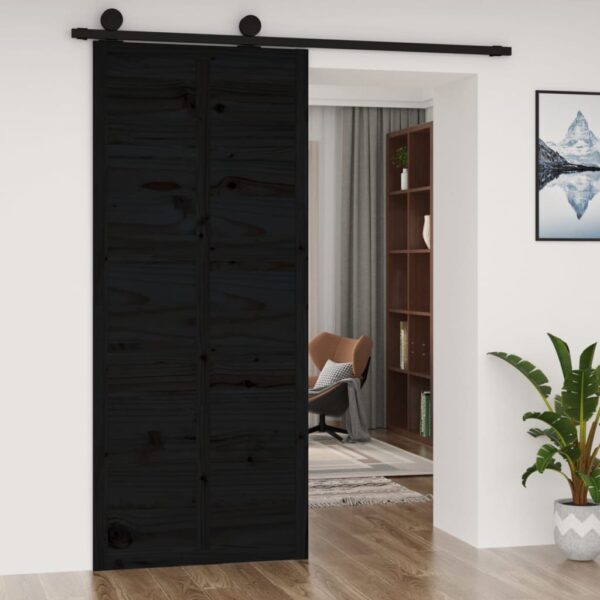 Barn Door Black 90x1.8x214 cm Solid Wood Pine