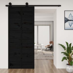 Barn Door Black 90x1.8x214 cm Solid Wood Pine