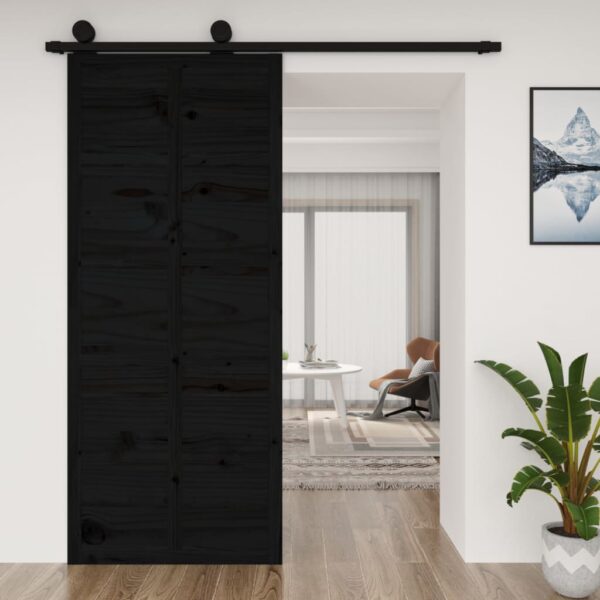 Barn Door Black 90x1.8x214 cm Solid Wood Pine