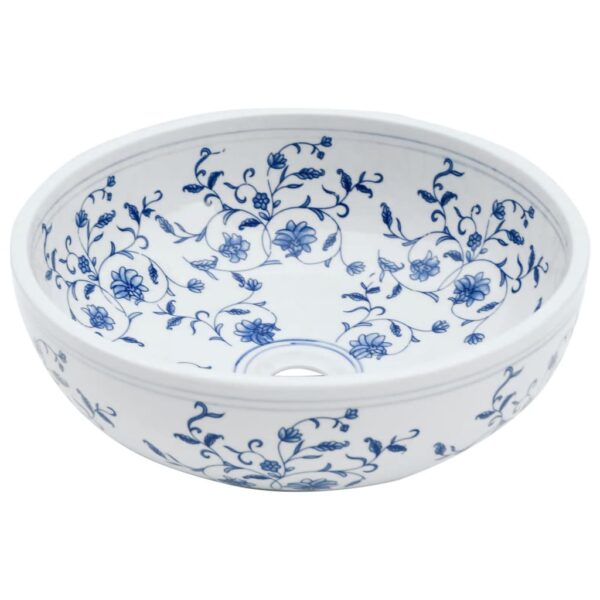 Countertop Basin White and Blue Round Î¦41x14 cm Ceramic