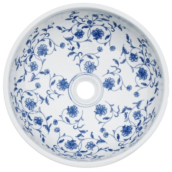 Countertop Basin White and Blue Round Î¦41x14 cm Ceramic
