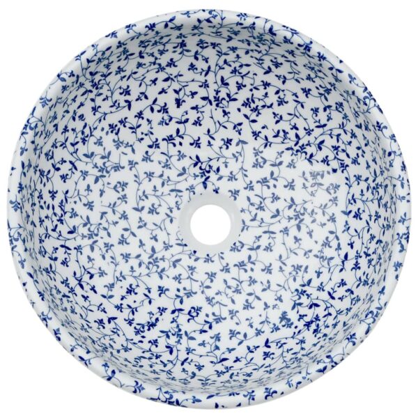 Countertop Basin White and Blue Round Î¦41x14 cm Ceramic
