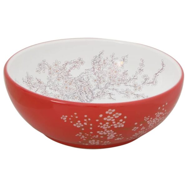 Countertop Basin White and Red Round Î¦41x14 cm Ceramic