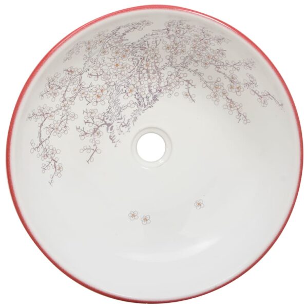 Countertop Basin White and Red Round Î¦41x14 cm Ceramic