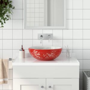 Countertop Basin White and Red Round Î¦41x14 cm Ceramic
