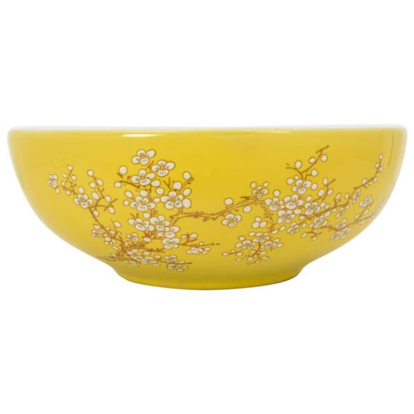 Countertop Basin White and Yellow Round Î¦41x14 cm Ceramic