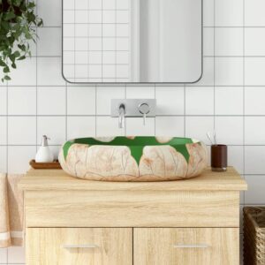 Countertop Basin Green and Brown Oval 59x40x15 cm Ceramic