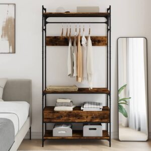 Wardrobe with Drawers Smoked Oak 89x39x184.5 cm Engineered Wood